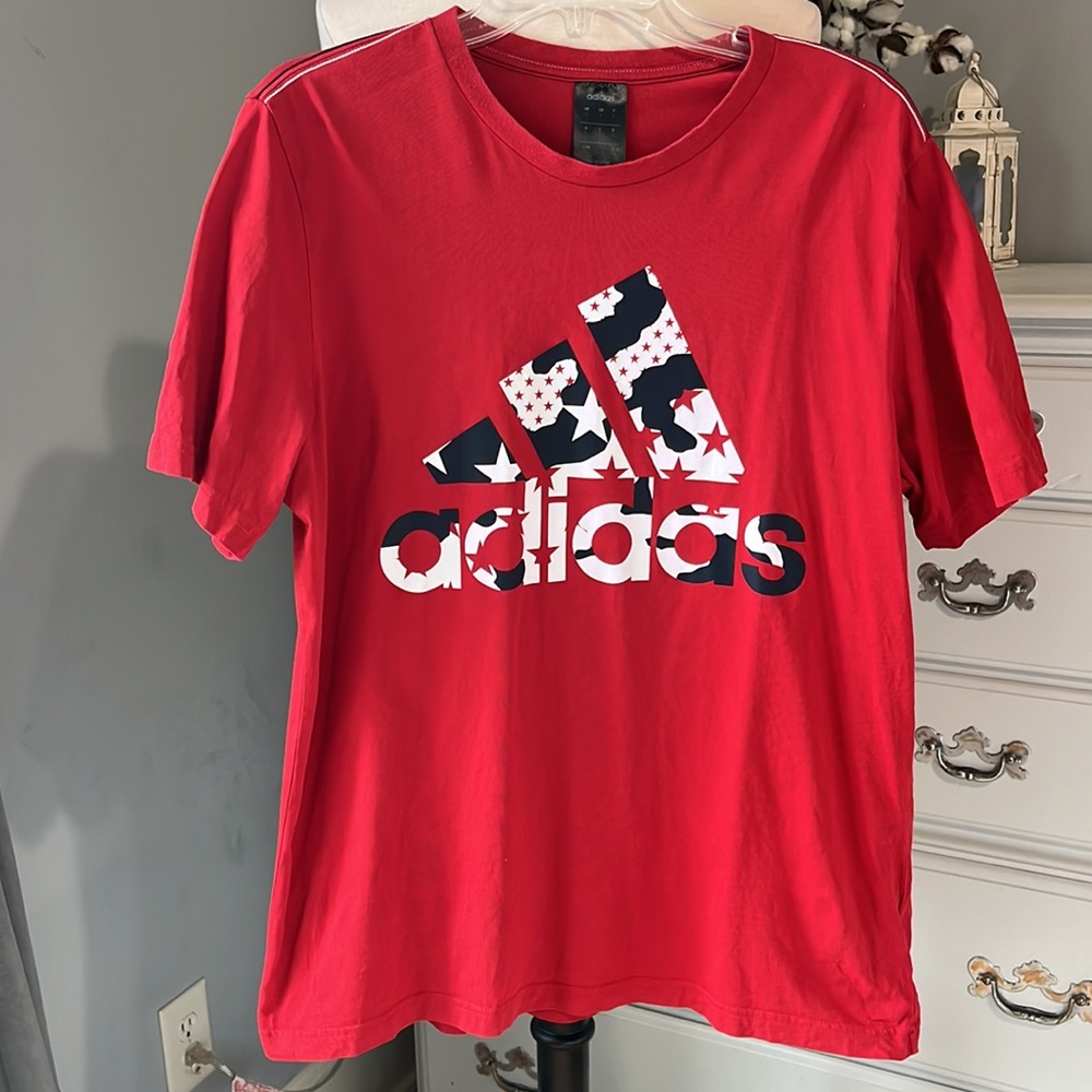 Adidas Red Short Sleeve Tshirt Mens Large Cotton Shirt